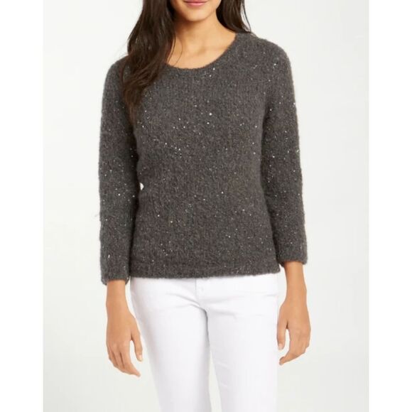 Tommy Bahama Sweater Womens Size Medium Gray Sequined Alpaca Mohair Wool Blend - Picture 1 of 8